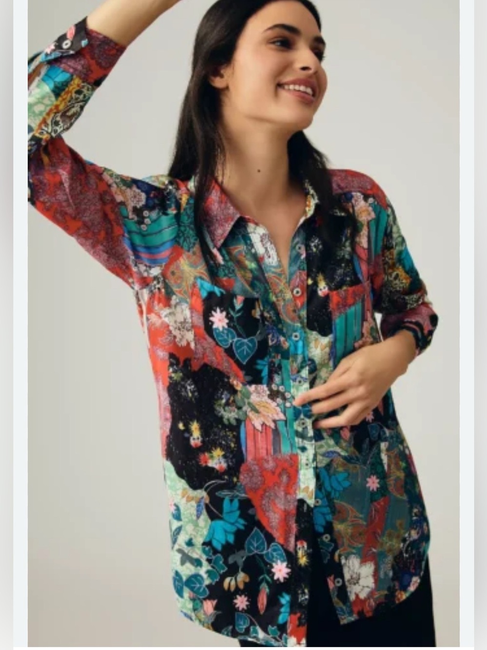 ANTHROPOLOGIE Medium Patchwork Botanical Button Up Tunic Excellent Condition